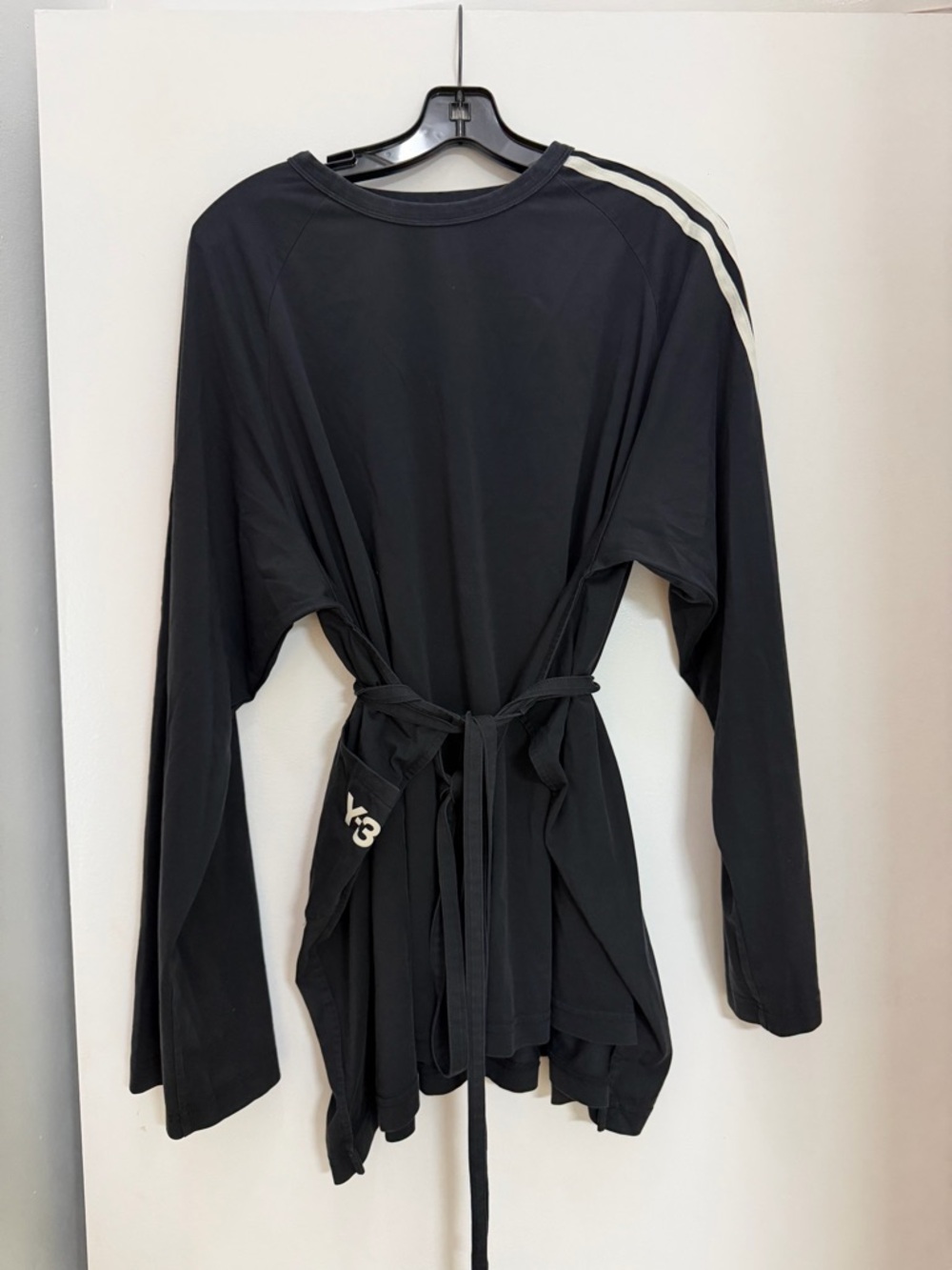 Y-3 Black Long-Sleeve kimono style Tie-Waist Top